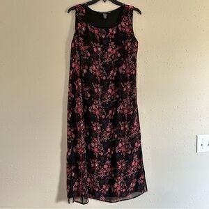 🦋 Vintage A Wild Thyme Black Pink Floral Butterfly Midi Maxi 90s Casual 14P